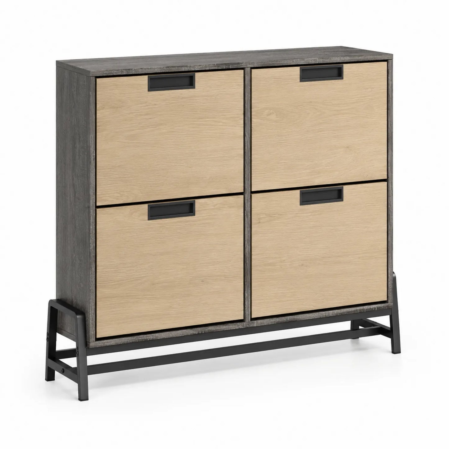 Schuhschrank Holzoptik mit 4 Fächern und Metallgestell
