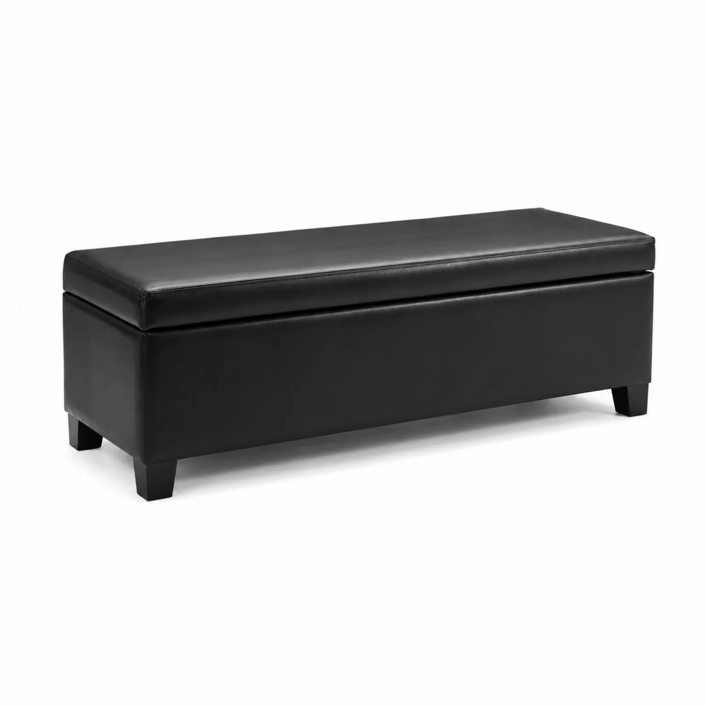 Schwarzer Polsterhocker aus Kunstleder mit Stauraum