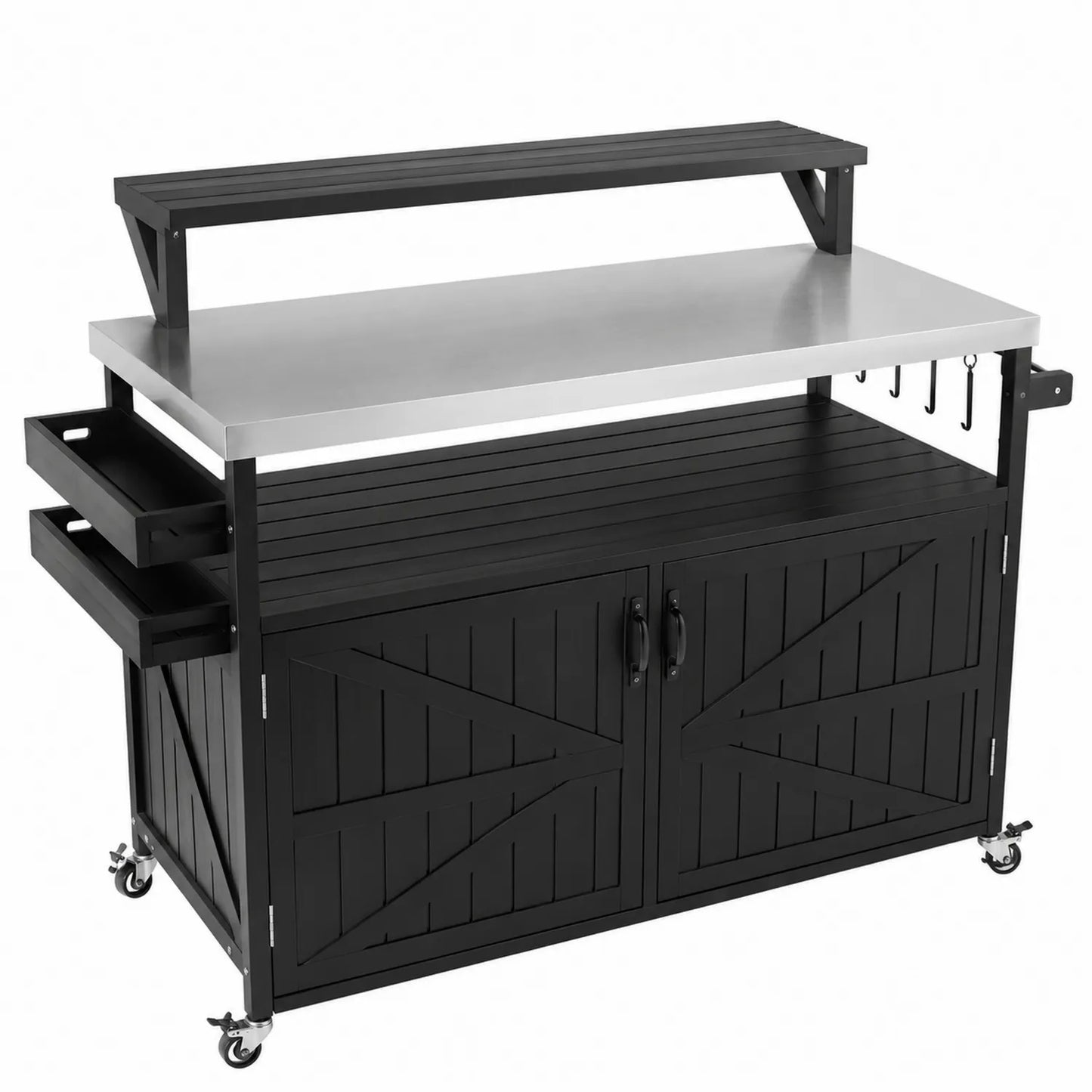 Outdoor Servierwagen mit Edelstahlfläche, Schwarz