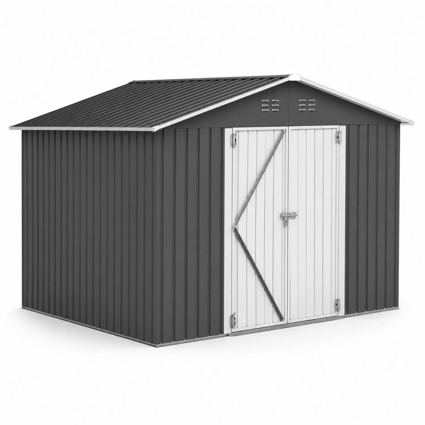 Metall Gartenhaus mit Doppeltür aus verzinktem Stahl Grau/Weiß 277x319x192 cm