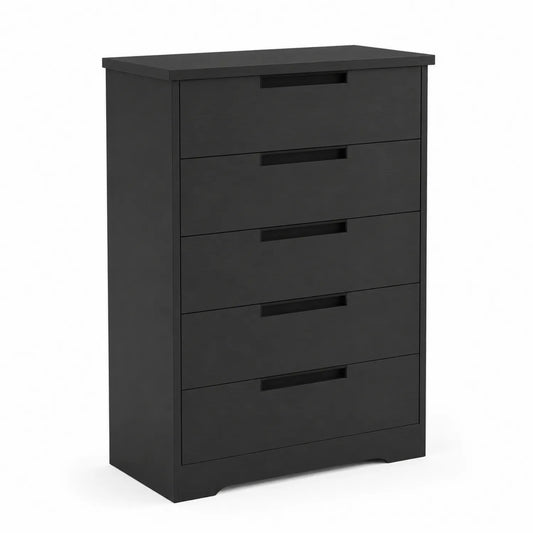 Schwarze Kommode mit 5 Schubladen aus Holz