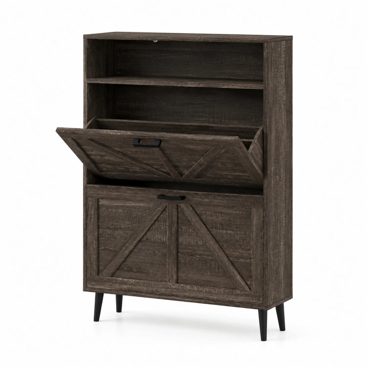 Schuhschrank aus MDF mit Klapptüren Braun 100x35x160cm
