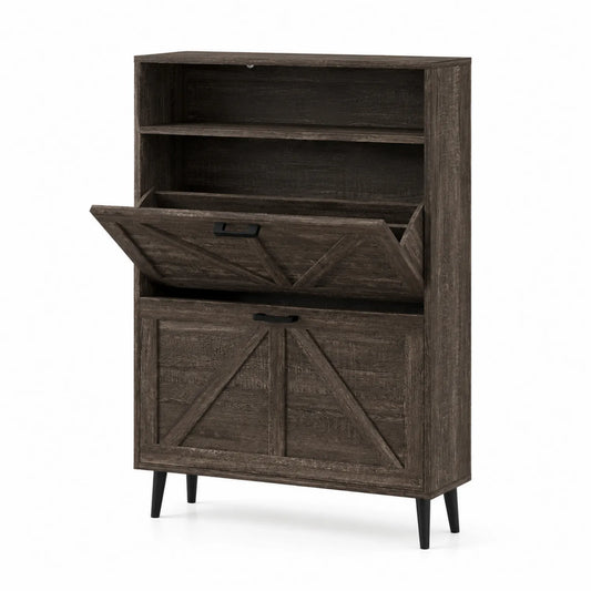 Schuhschrank aus MDF mit Klapptüren Braun 100x35x160cm